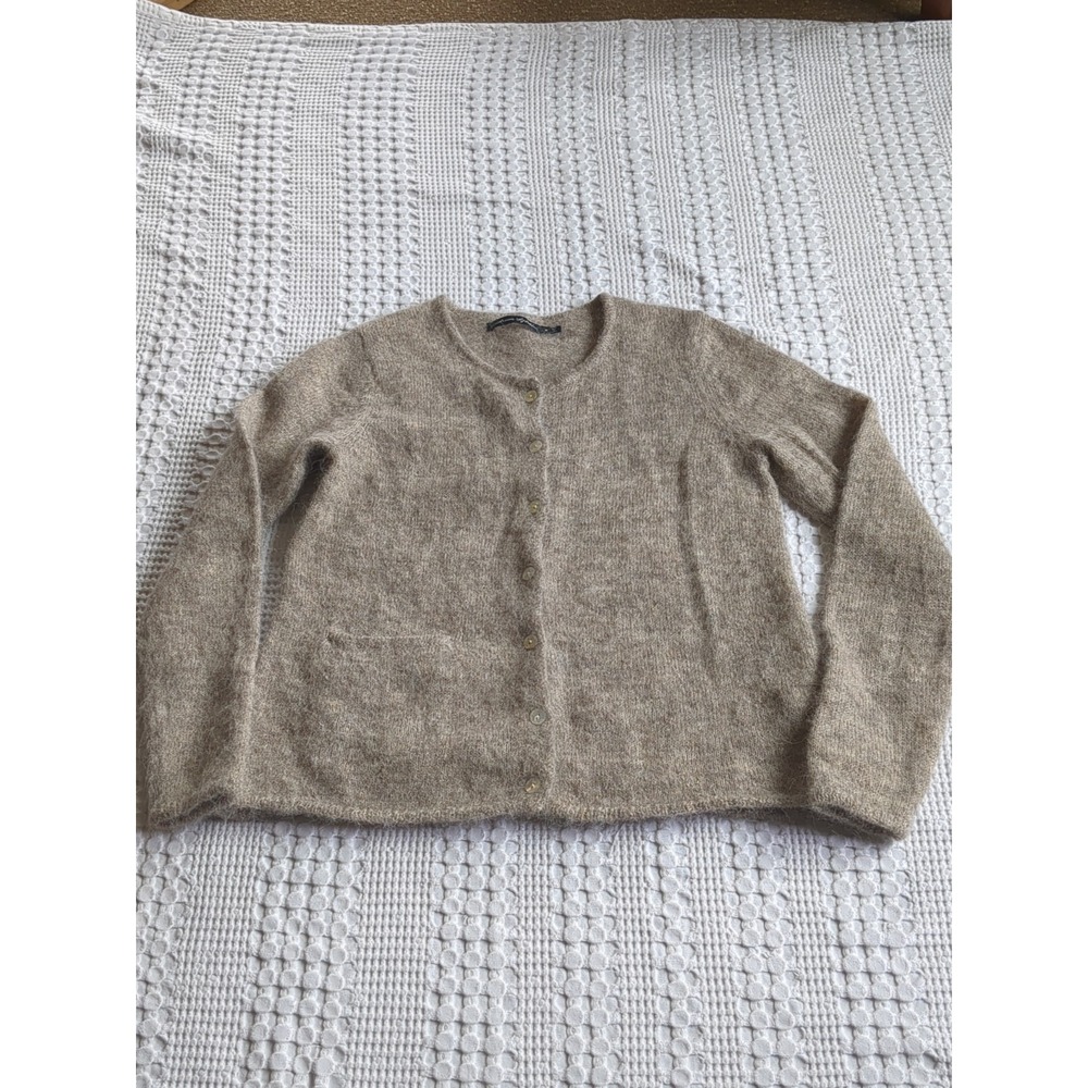 Gudrun Sjoden beige taupe alpaca wool button-front cardigan